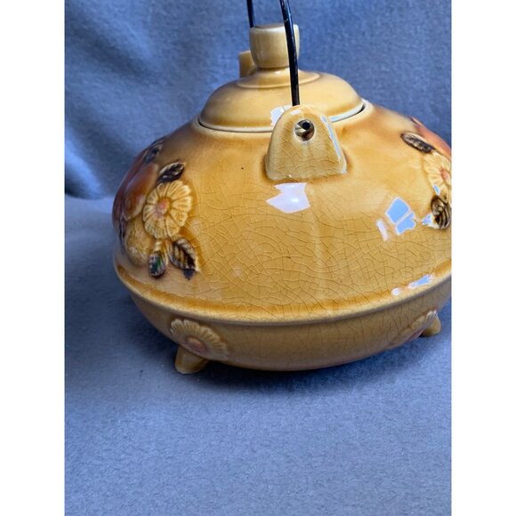 Vintage Japanese 70s Three-Toed Teapot With Fruit & Flower Design - Picture 8 of 15
